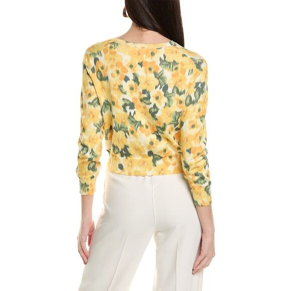 Carolina Herrera Womens  Printed Silk-Blend Cardigan, Yellow - Picture 2 of 3